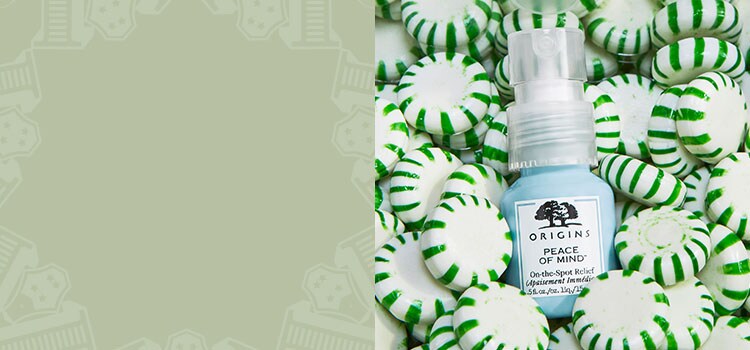 sage green background with Peace of Mind on top of green peppermint candy
